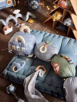 Doudou En Gaze De Coton + Hochet En Bois PETIT DINO Multicolore - Vertbaudet -Petit Monde Promos Boutique doudou en gaze de coton hochet en bois petit dino 4