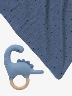 Doudou En Gaze De Coton + Hochet En Bois PETIT DINO Multicolore - Vertbaudet -Petit Monde Promos Boutique doudou en gaze de coton hochet en bois petit dino 5