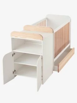 Lit Combiné évolutif Avec Rangements Et Table à Langer LIGNE ECLIPSE Blanc / Bois - Vertbaudet -Petit Monde Promos Boutique lit combine evolutif avec rangements et table a langer ligne eclipse 2