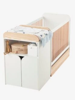 Lit Combiné évolutif Avec Rangements Et Table à Langer LIGNE ECLIPSE Blanc / Bois - Vertbaudet