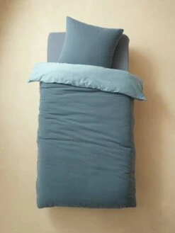 Parure Enfant Bicolore Housse De Couette + Taie D'oreiller En Gaze De Coton Bleu - Vertbaudet -Petit Monde Promos Boutique parure enfant bicolore housse de couette taie doreiller en gaze de coton 2