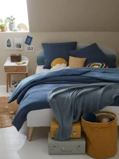 Parure Enfant Bicolore Housse De Couette + Taie D'oreiller En Gaze De Coton Bleu - Vertbaudet -Petit Monde Promos Boutique parure enfant bicolore housse de couette taie doreiller en gaze de coton 5