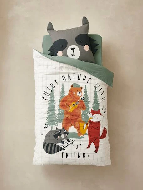 Parure Housse De Couette + Taie D'oreiller Enfant En Coton Bio* FOREST BAND écru / Multicolore - Vertbaudet 2 Parure Housse De Couette + Taie D'oreiller Enfant En Coton Bio* FOREST BAND écru / Multicolore - Vertbaudet – Image 2