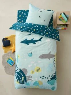 Parure Housse De Couette + Taie D'oreiller Enfant FONDS MARINS Bleu - Vertbaudet