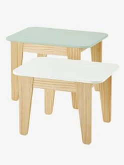 Tables Gigognes Gris Vert/bois + Blanc/bois - Vertbaudet 8 Tables Gigognes Gris Vert/bois + Blanc/bois - Vertbaudet -Petit Monde Promos Boutique tables gigognes 2