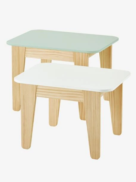 Tables Gigognes Gris Vert/bois + Blanc/bois - Vertbaudet 3 Tables Gigognes Gris Vert/bois + Blanc/bois - Vertbaudet – Image 3