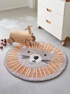 Tapis Rond Lavable Lion Gris / Orange - Vertbaudet -Petit Monde Promos Boutique tapis rond lavable lion 2
