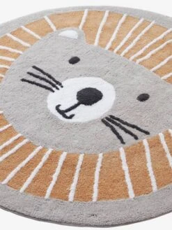 Tapis Rond Lavable Lion Gris / Orange - Vertbaudet -Petit Monde Promos Boutique tapis rond lavable lion 4