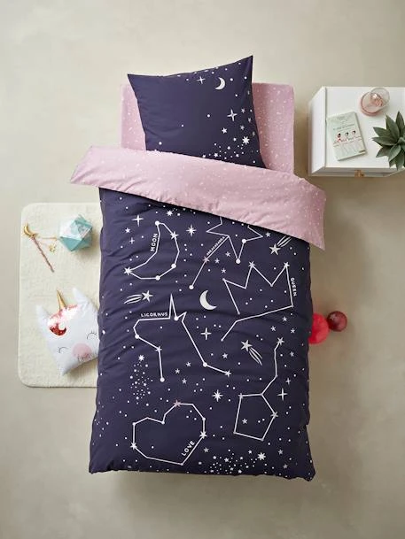 Petit Monde Promos Boutique -Petit Monde Promos Boutique parure housse de couette taie doreiller avec details phosphorescents miss constellation